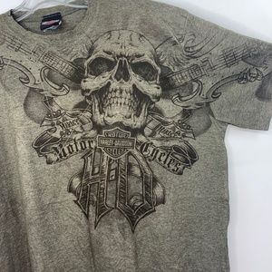 Harley Davidson Tshirt Mens XL Brown Skull Guitar